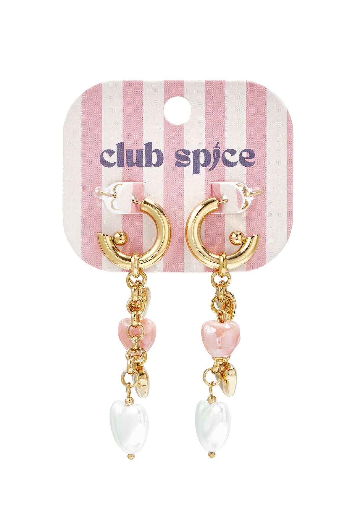 Oorbellen met hangende harten charms en parels