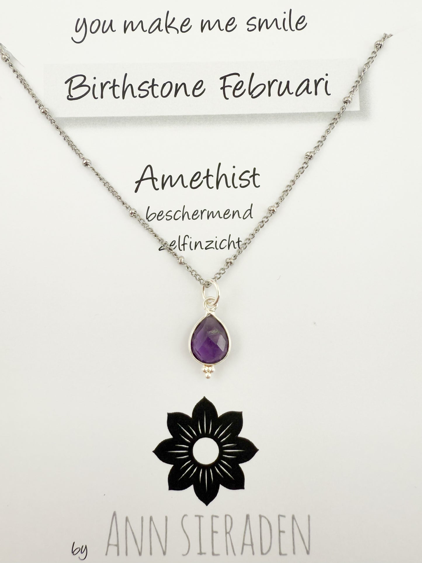 Ketting geboortesteen februari - zilver