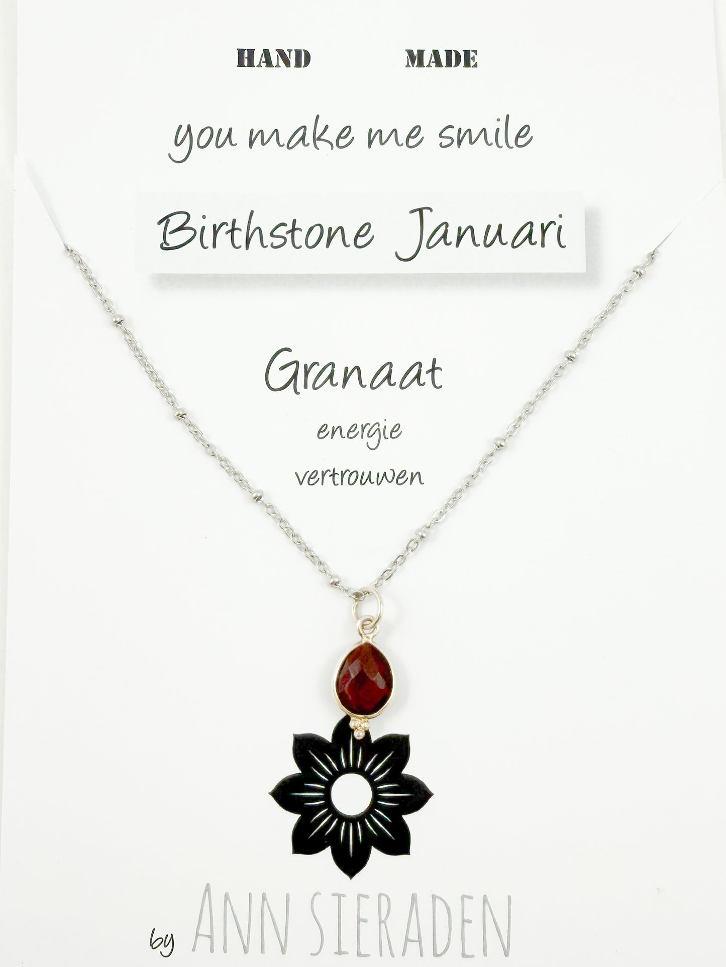 Ketting geboortesteen januari- zilver