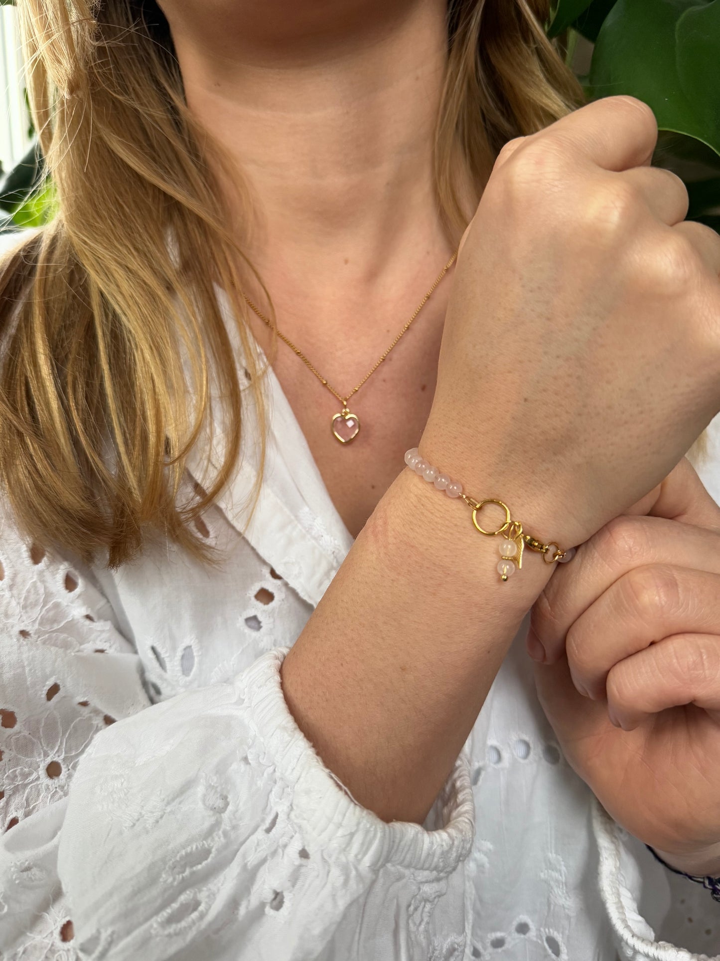 Ketting rozenkwarts hart