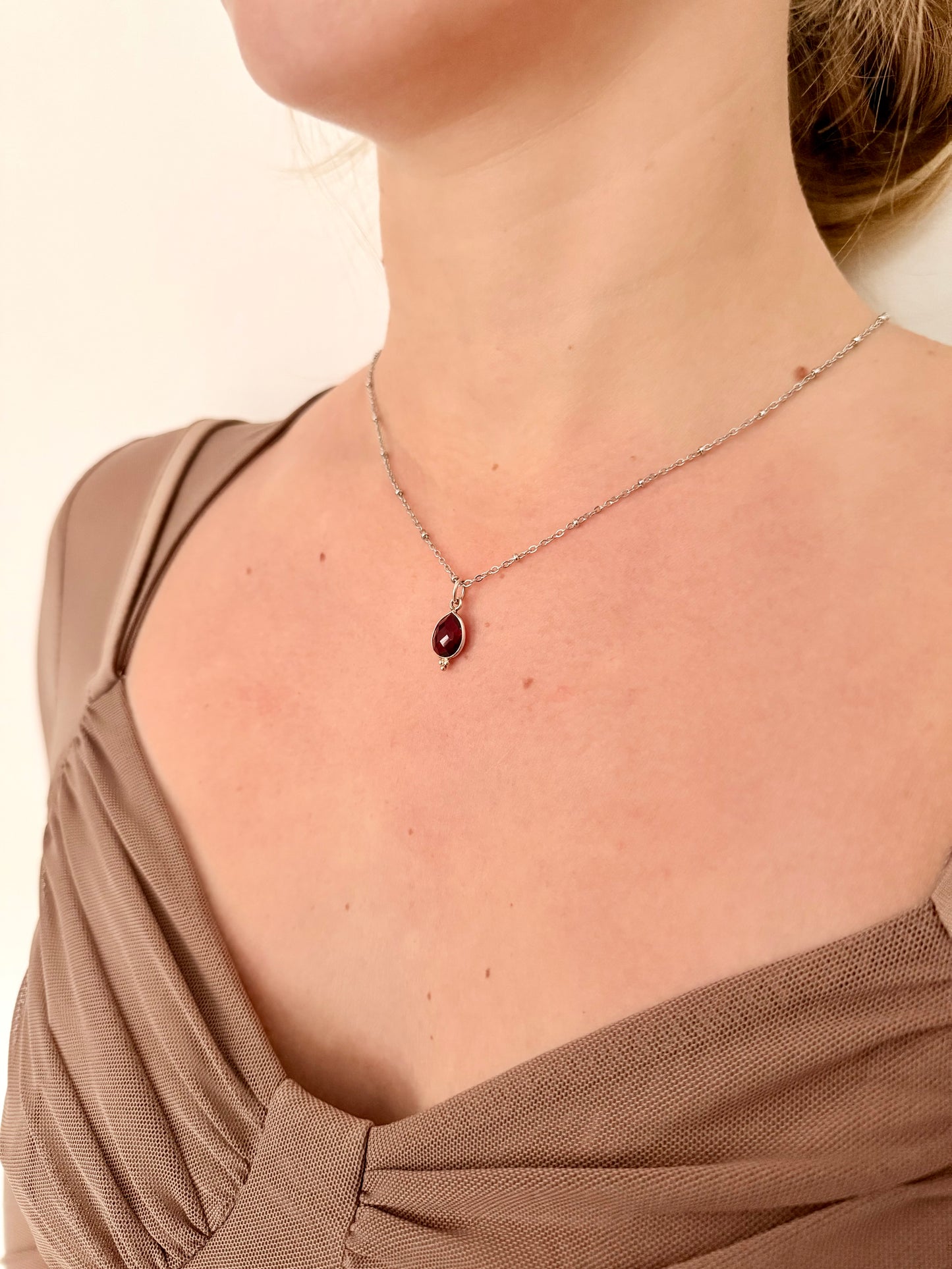 Ketting geboortesteen januari- zilver