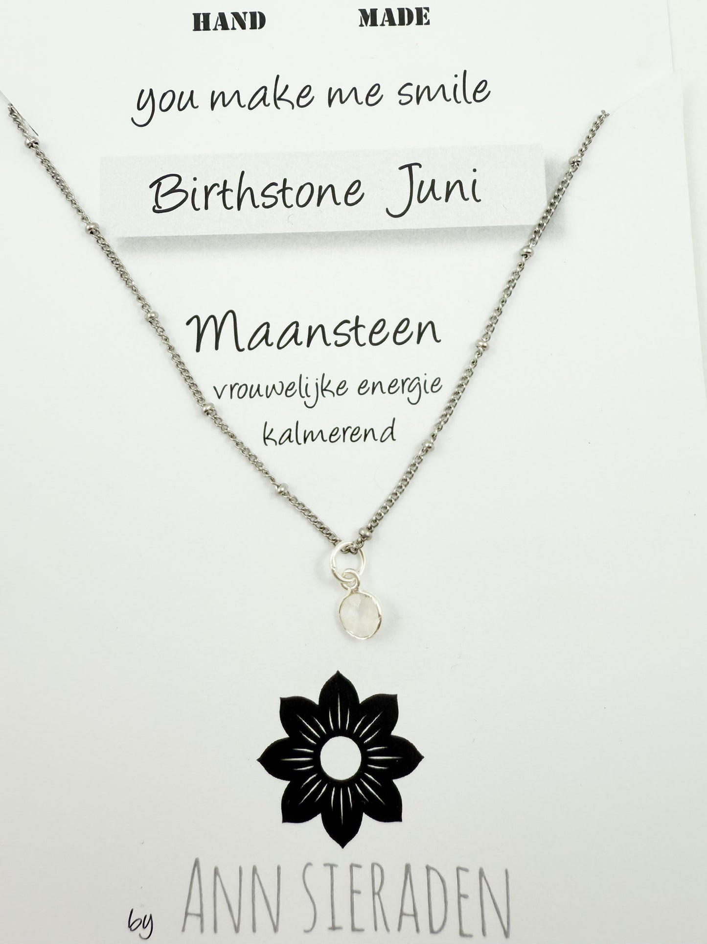 Ketting geboortesteen juni- zilver