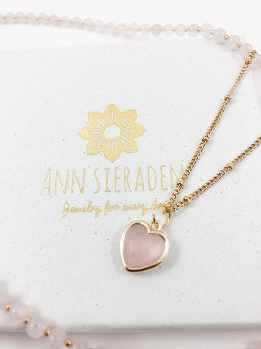 Ketting rozenkwarts hart