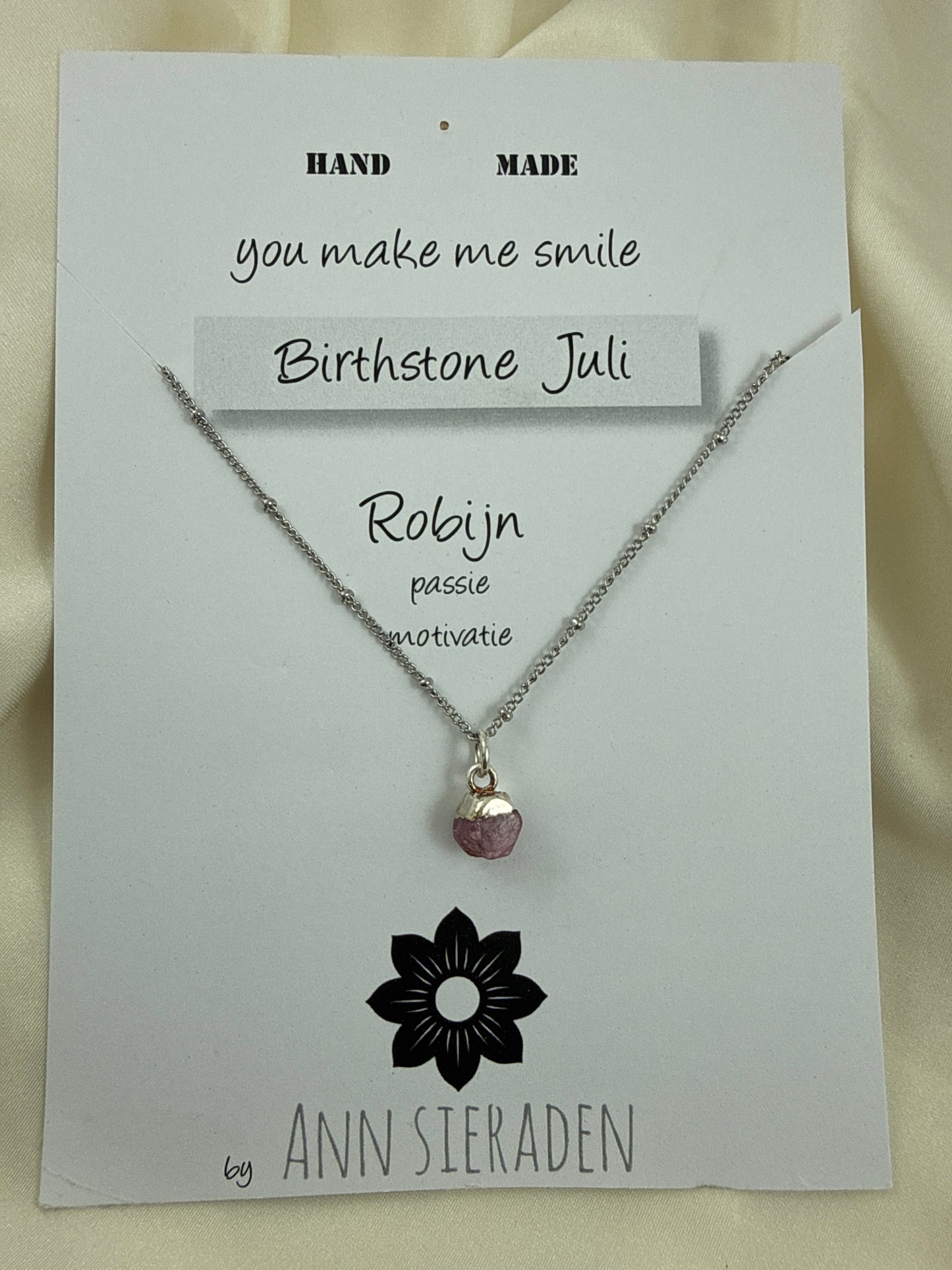 Ketting geboortesteen juli -zilver