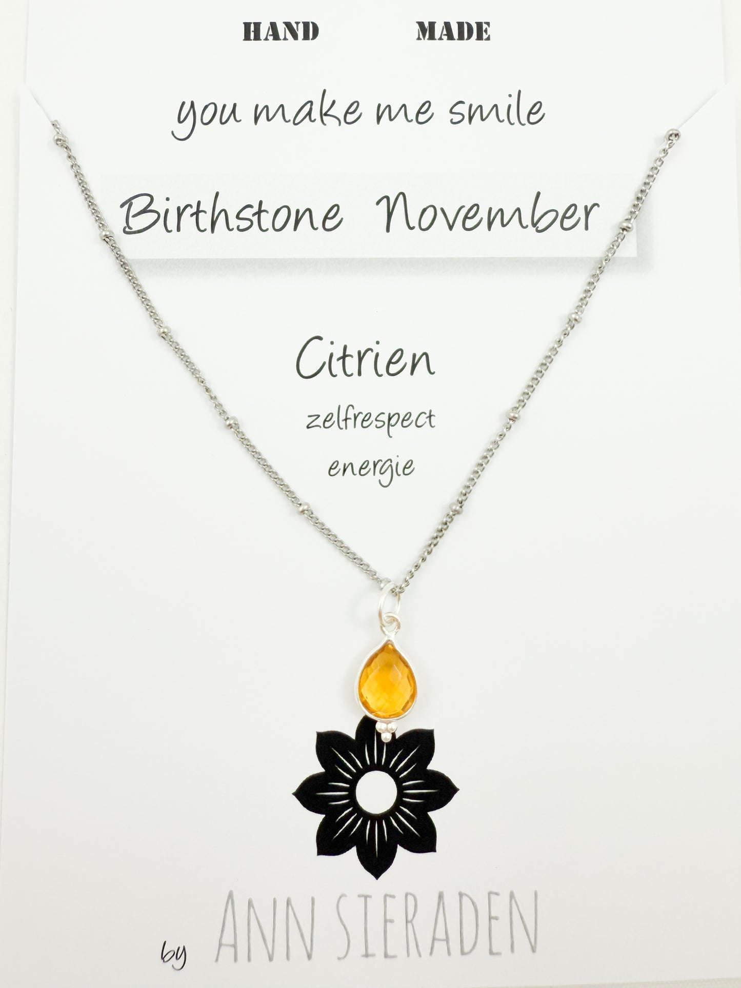 Ketting geboortesteen november- zilver