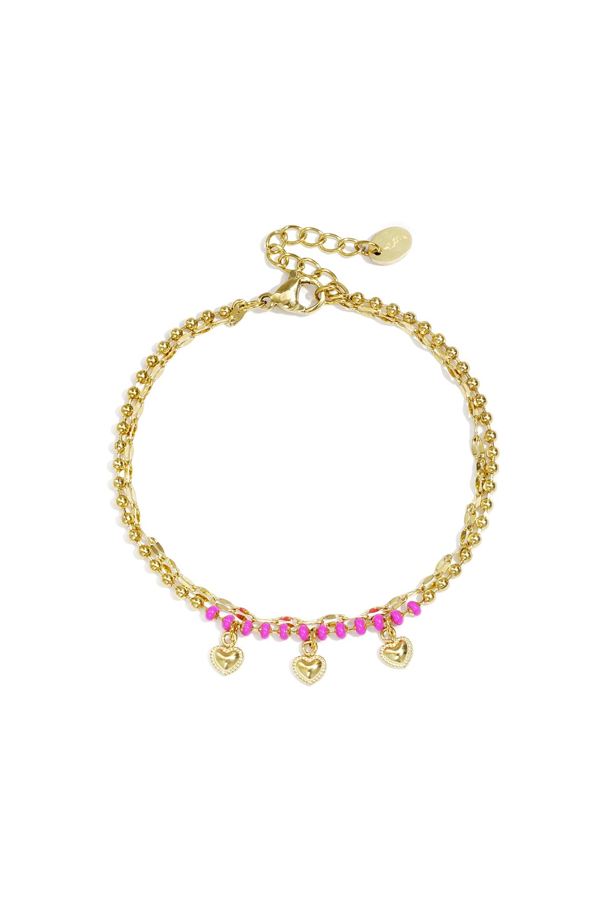 Dubbele armband met kralen en hartjes charms