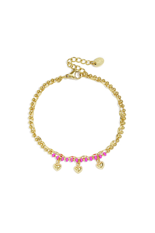 Dubbele armband met kralen en hartjes charms